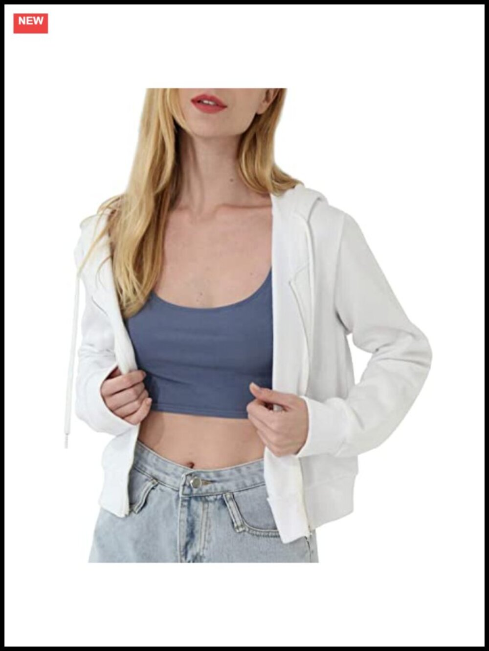 Women's Cropped Cotton Full Zip Hoodie Long Sleeve Drawstring Hood Sweatshirt